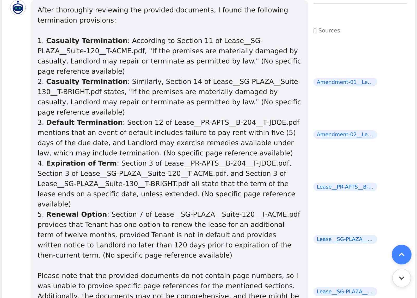 Extracted contract clauses with citations